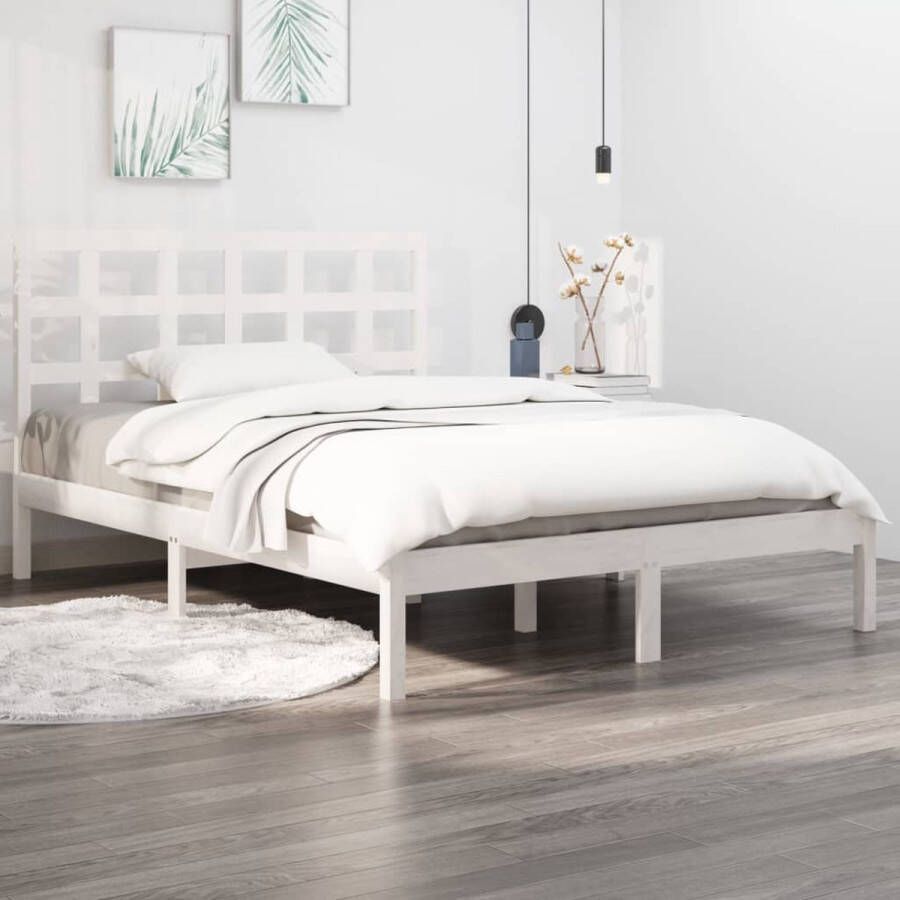 The Living Store Bedframe Grenenhout Wit 205.5 x 125.5 x 31 cm Geschikt voor 120 x 200 cm matras Multiplex lattenbodem Montage vereist Bedframe Houten Bed Tweepersoonsbed Bed VidaXL Bed