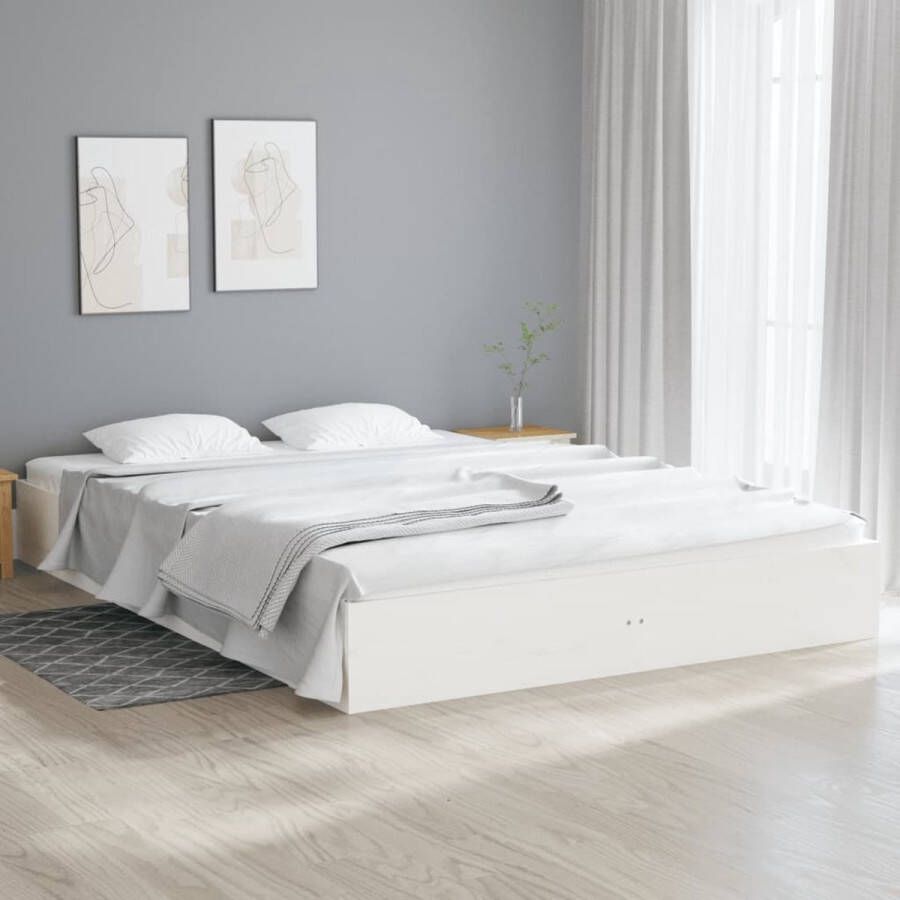 The Living Store Houten bedframe Massief grenen 120 x 200 cm Wit