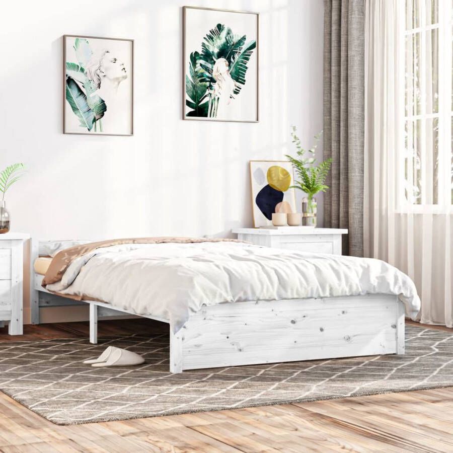 The Living Store Bedframe massief hout wit 135x190 cm 4FT6 Double Bedframe Bedframes Bed Bedbodem Ledikant Bed Frame Massief Houten Bedframe Slaapmeubel Tweepersoonsbed Bedden Bedbodems