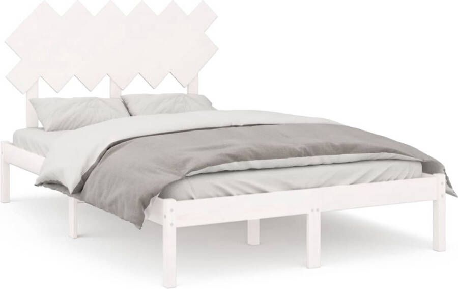 The Living Store Bedframe massief grenenhout wit 135x190 cm 4FT6 double Bedframe Bedframes Bed Bedbodem Ledikant Bed Frame Massief Houten Bedframe Slaapmeubel Tweepersoonsbed Bedden Bedbodems - Foto 4
