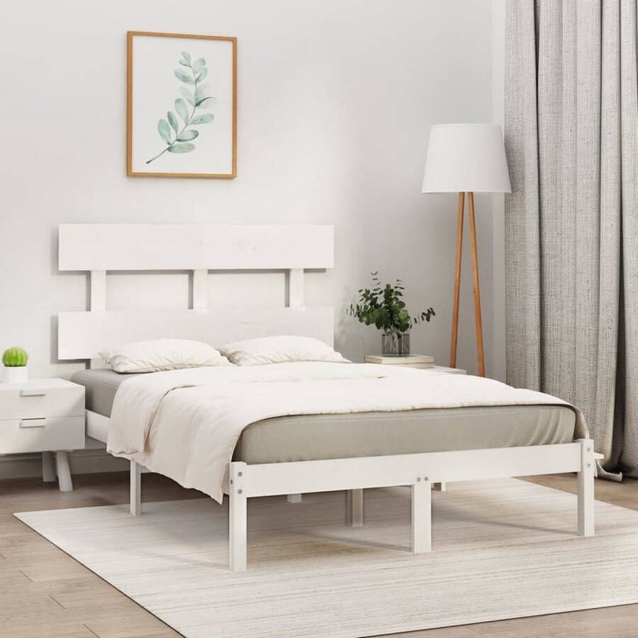 The Living Store Bedframe massief hout wit 135x190 cm 4FT6 Double Bedframe Bedframes Tweepersoonsbed Bed Bedombouw Dubbel Bed Frame Bed Frame Ledikant Houten Bedframe Tweepersoonsbedden - Foto 2