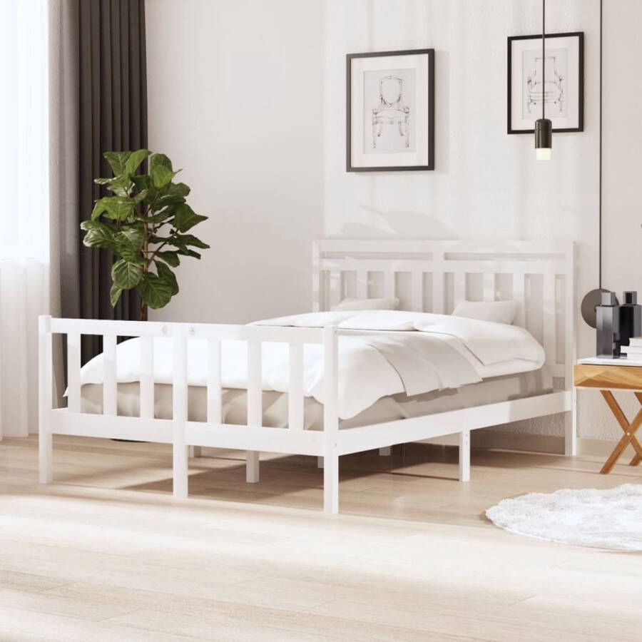 The Living Store Bedframe massief hout wit 140x190 cm Bedframe Bedframes Tweepersoonsbed Bed Bedombouw Dubbel Bed Frame Bed Frame Ledikant Bedframe Met Hoofdeinde Tweepersoonsbedden