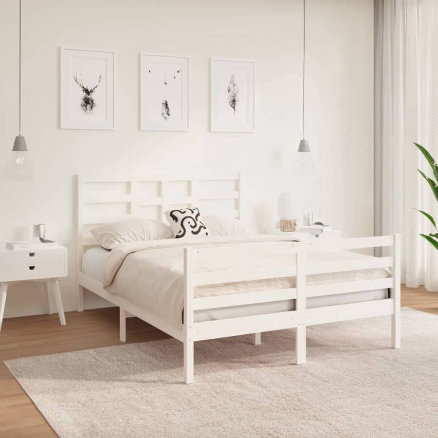 The Living Store Bedframe massief hout wit 140x190 cm Bedframe Bedframes Bed Bedbodem Ledikant Bed Frame Massief Houten Bedframe Slaapmeubel Tweepersoonsbed Bedden Bedbodems - Foto 2