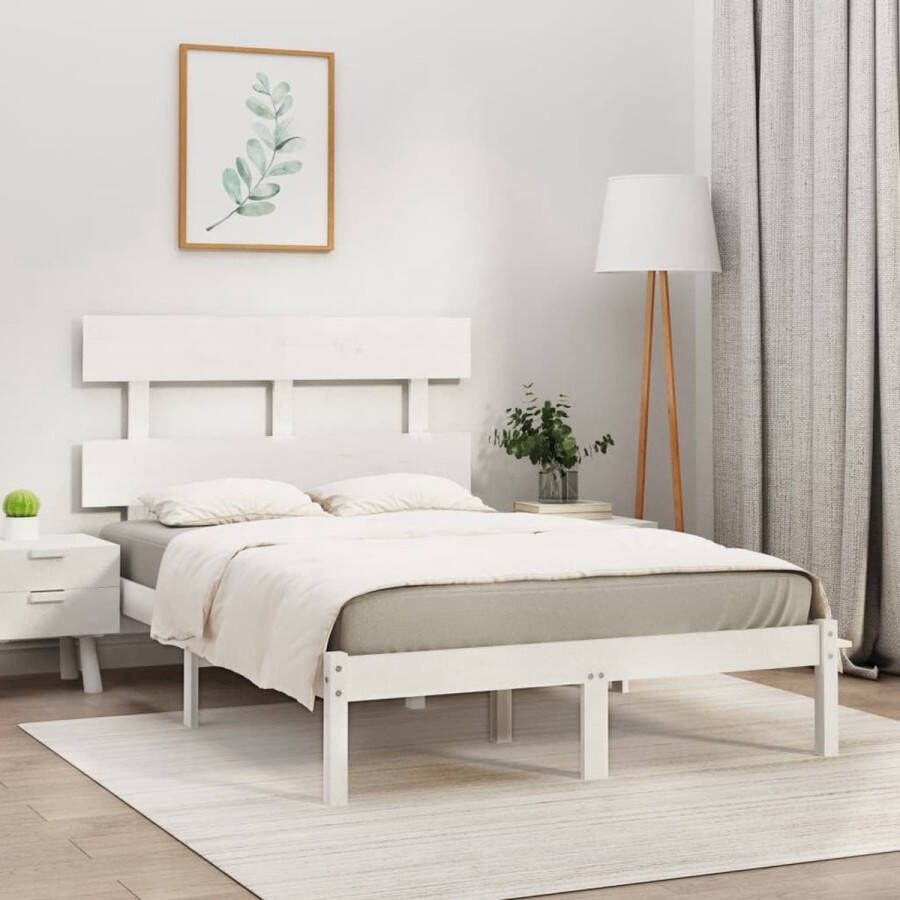 The Living Store Bedframe massief hout wit 140x200 cm Bedframe Bedframes Tweepersoonsbed Bed Bedombouw Dubbel Bed Frame Bed Frame Ledikant Bedframe Met Hoofdeinde Tweepersoonsbedden