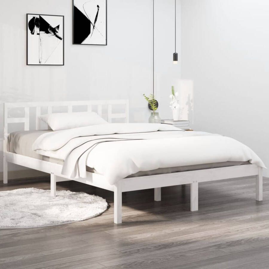 The Living Store Bedframe massief hout wit 140x200 cm Bedframe Bedframes Tweepersoonsbed Bed Bedombouw Dubbel Bed Frame Bed Frame Ledikant Houten Bedframe Tweepersoonsbedden