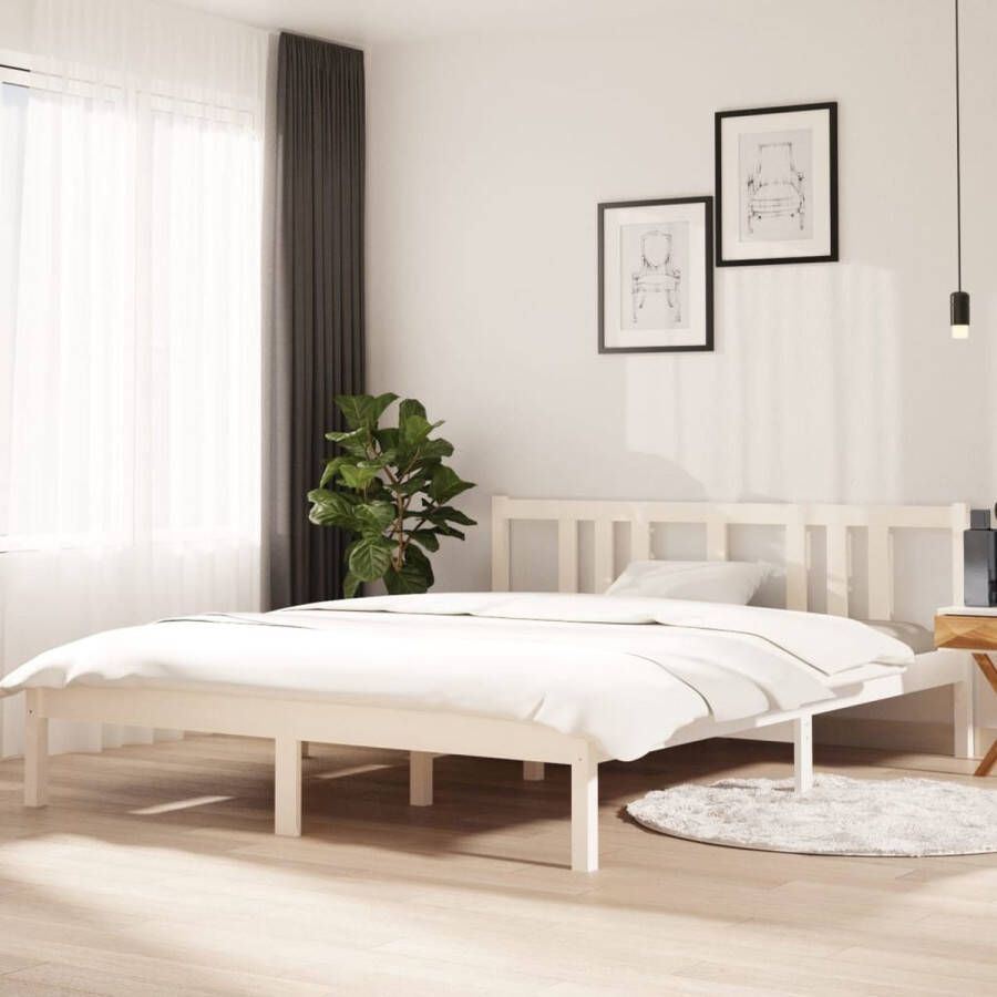 The Living Store Bedframe massief hout wit 150x200 cm 5FT King Size Bedframe Bedframes Bed Bedbodem Ledikant Bed Frame Massief Houten Bedframe Slaapmeubel Tweepersoonsbed Bedden Bedbodems