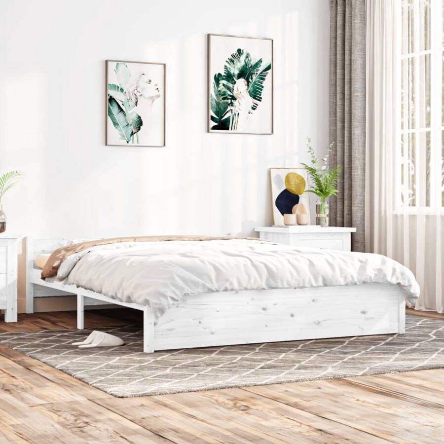 The Living Store Bedframe massief hout wit 150x200 cm 5FT King Size Bed