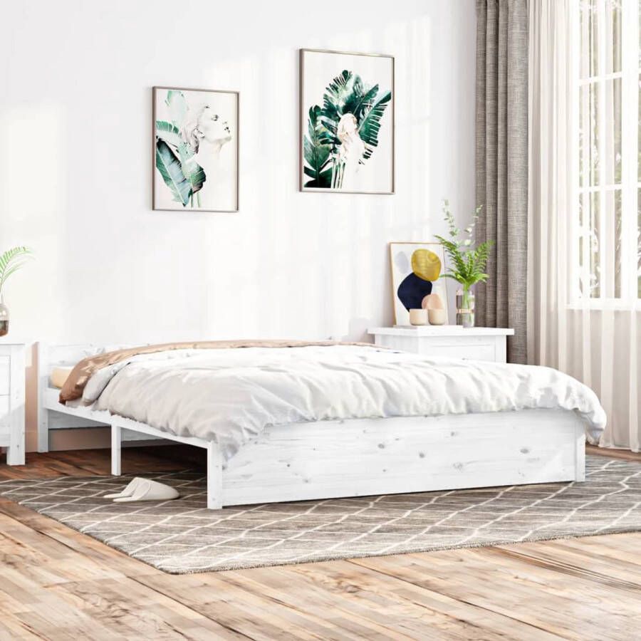 The Living Store Bedframe massief hout wit 150x200 cm 5FT King Size Bedframe Bedframes Bed Bedbodem Ledikant Bed Frame Massief Houten Bedframe Slaapmeubel Tweepersoonsbed Bedden Bedbodems