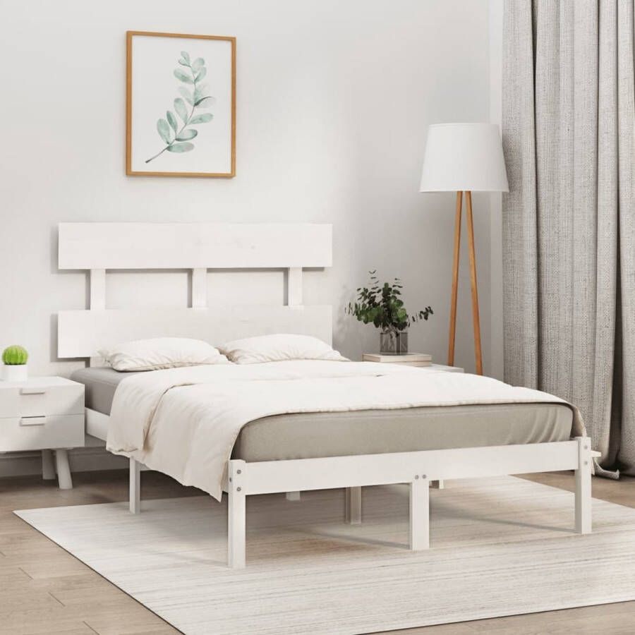 The Living Store Bedframe Grenenhout King Size Wit 205.5 x 155.5 x 31 cm Stevig en stabiel