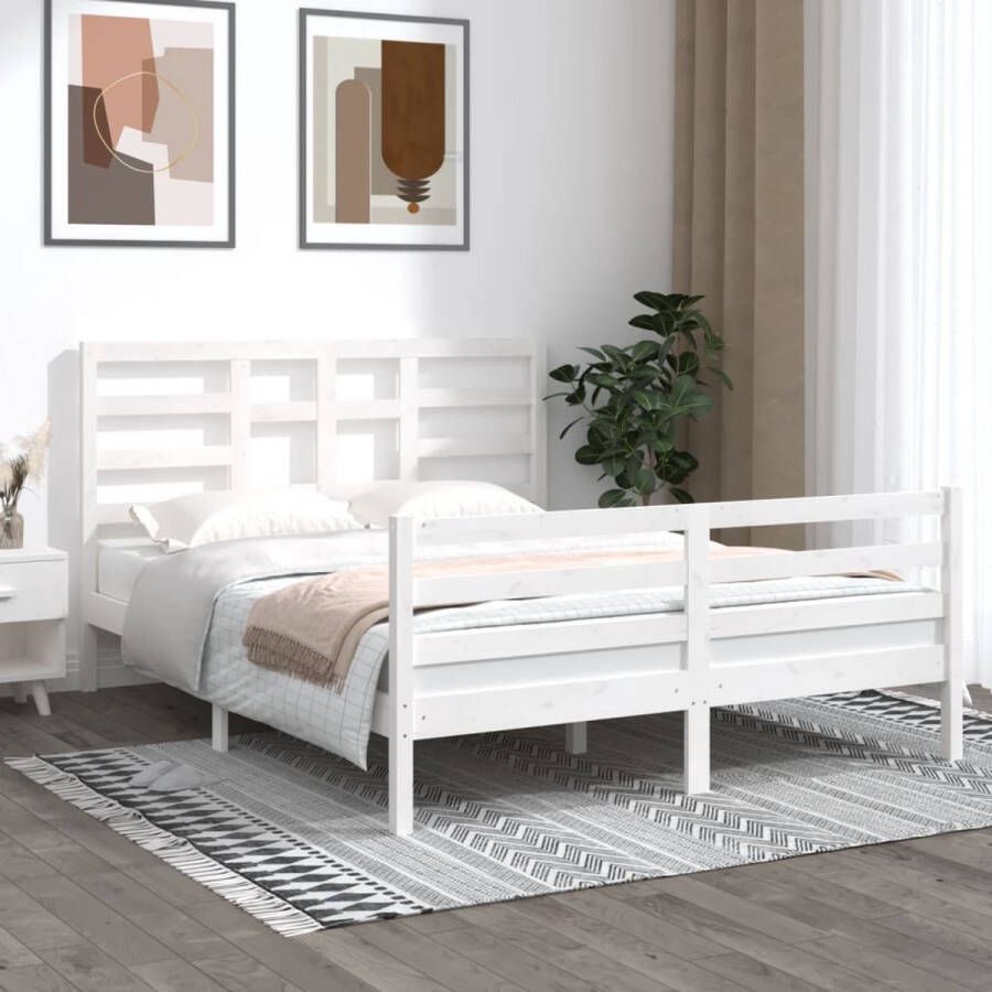 The Living Store Massief Grenenhout Bedframe Wit 202.5 x 168 x 21 cm 150 x 200 cm Stabiel en Ruimtebesparend Massief Hout Bedframe Wit Bedframe King Size Bedframe Grenenhout Bedframe Stabiel Bedframe - Foto 3