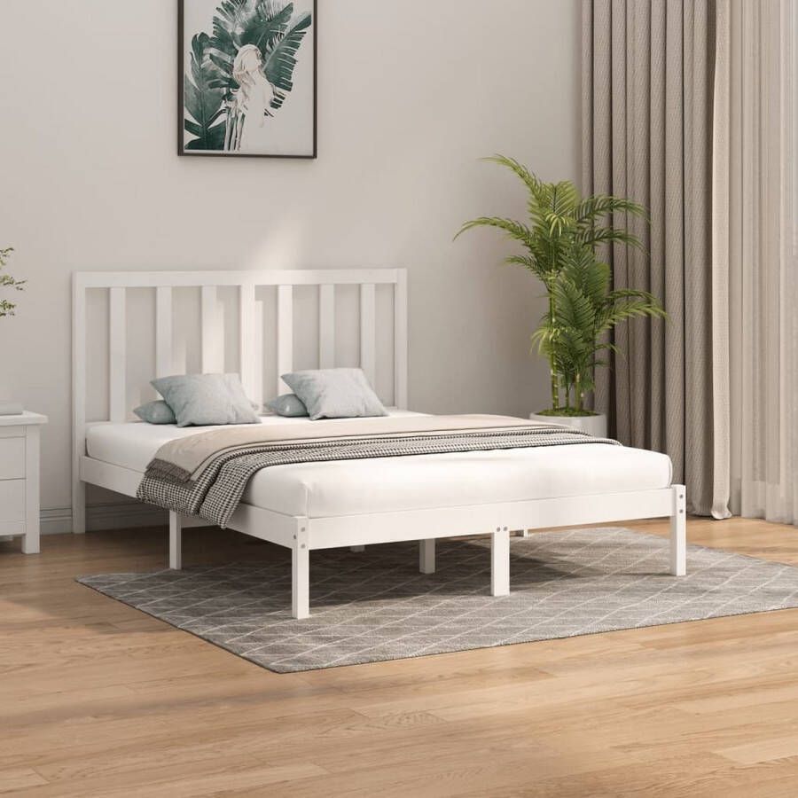 The Living Store Houten Bedframe ontbreekt in de informatie Bedframes 205.5 x 166 x 100 cm Hoogwaardig massief grenenhout Houten Bedframe Tweepersoons Bed Massief Grenenhout Wit Bed Met Hoofdbord