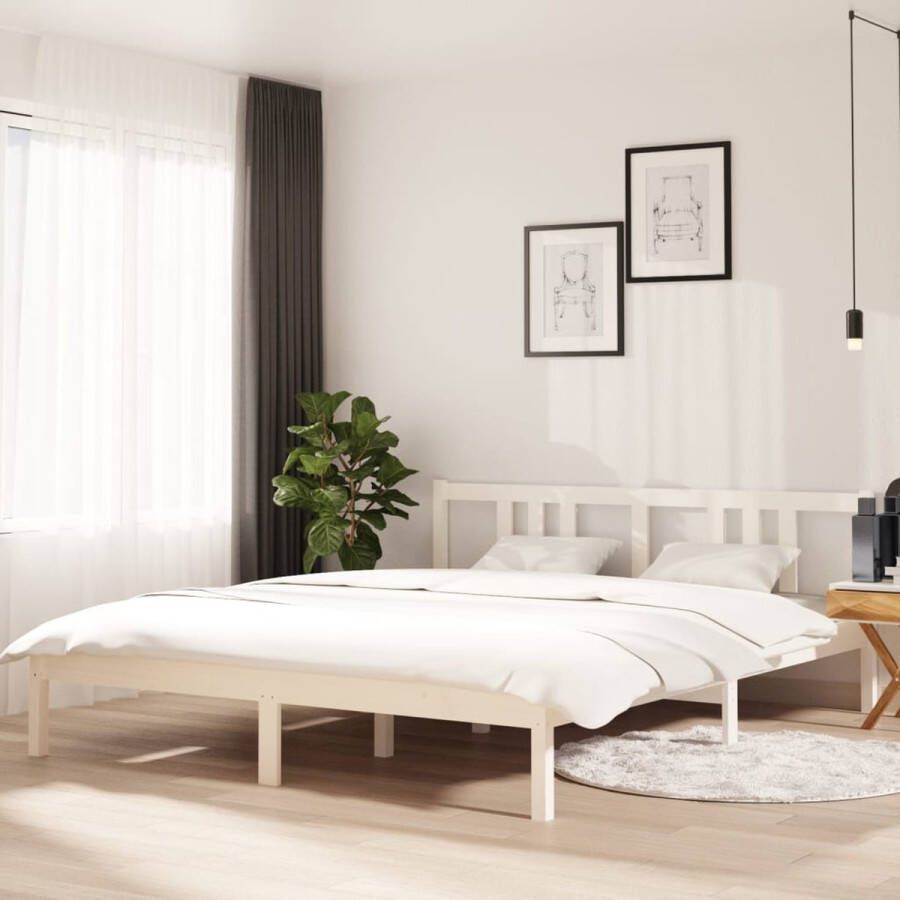 The Living Store Bedframe Massief Grenenhout 160 x 200 cm Rustieke Uitstraling Stabiel en Comfortabel Massief Houten Bedframe Grenenhouten Bed Wit Bedframe 160x200 Stabiele Bedbodems