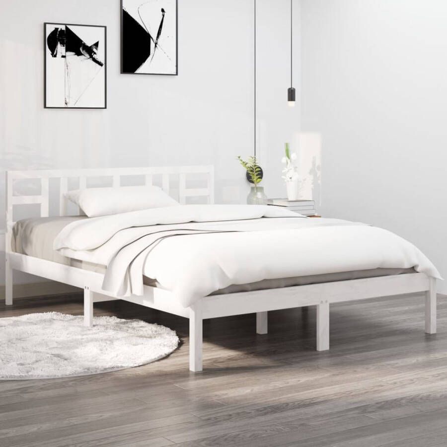 The Living Store Bed Vuren Houten Wit 205.5 x 165.5 x 31 cm 166 x 4 x 100 cm Geschikt voor 160 x 200 cm matras Montage vereist Houten Bed Frame Wit Bed Tweepersoons Bed Boxspring Bed King Size Bed
