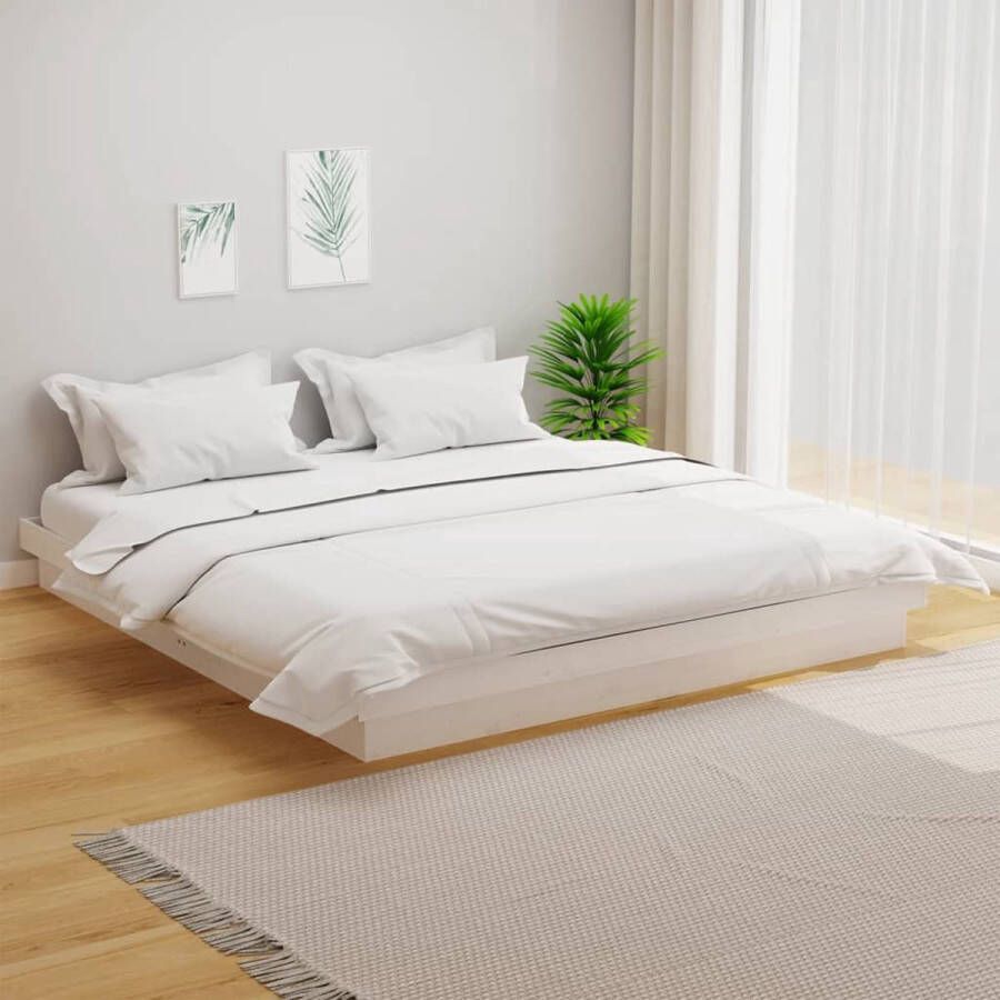 The Living Store Bedframe massief hout wit 160x200 cm Bedframe Bedframes Tweepersoonsbed Bed Bedombouw Dubbel Bed Frame Bed Frame Ledikant Houten Bedframe Tweepersoonsbedden