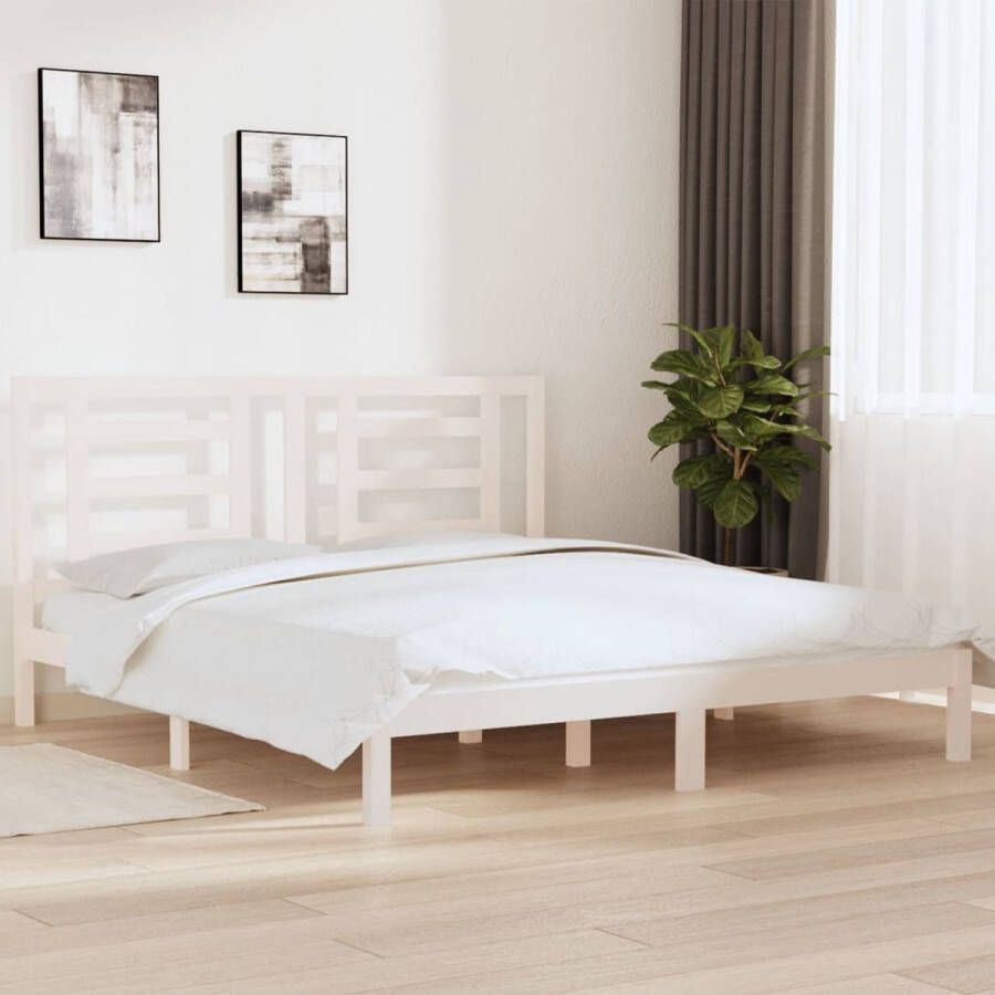 The Living Store Bedframe massief hout wit 180x200 cm 6FT Super King Bedframe Bedframes Bed Bedbodem Ledikant Bed Frame Massief Houten Bedframe Slaapmeubel Tweepersoonsbed Bedden Bedbodems