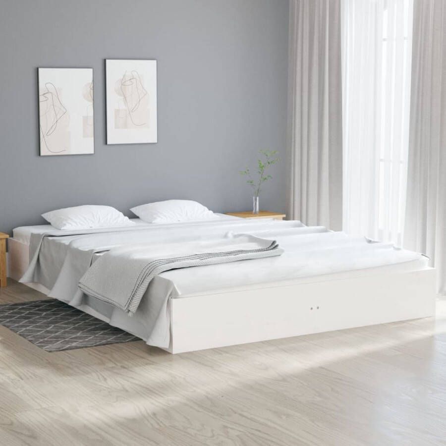 The Living Store Houten Bedframe Massief grenenhout Stabiel en stevig Wit 203 x 182.5 x 23 cm Geschikt voor 180 x 200 cm matras (6FT Super King) Montage vereist