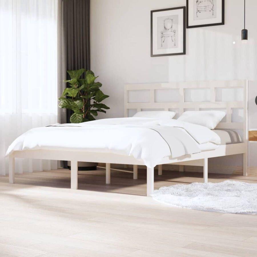 The Living Store Bedframe massief hout wit 180x200 cm 6FT Super King Bedframe Bedframes Bed Bedbodem Ledikant Bed Frame Massief Houten Bedframe Slaapmeubel Tweepersoonsbed Bedden Bedbodems