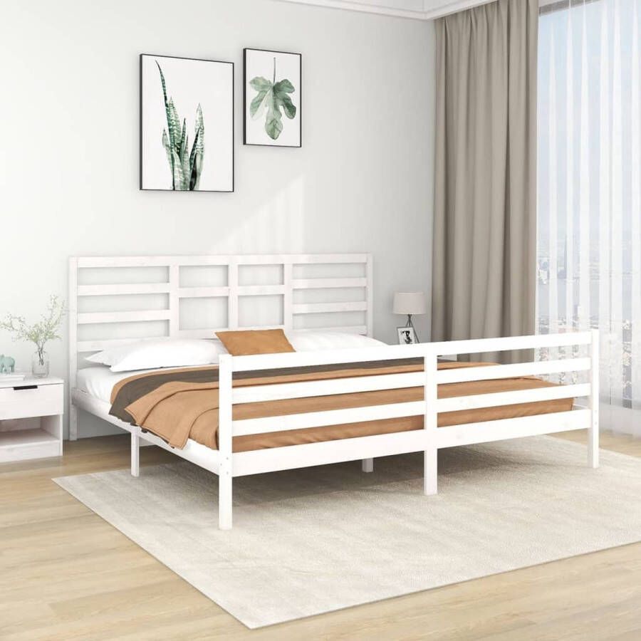 The Living Store Houten Bedframe Massief Grenenhout 205.5 x 206 x 104 cm Wit Matras niet inbegrepen Geschikt voor 200 x 200 cm matras Montage vereist Houten Bedframe Massief Grenenhout Bedframe Wit Tweepersoons Bed Boxspring Bed