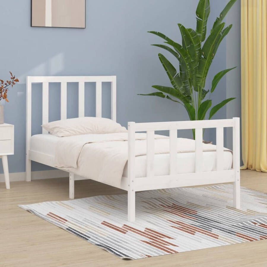 The Living Store Bedframe massief hout wit 90x190 cm 3FT Single Bedframe Bedframes Eenpersoonsbed Bed Bedombouw Ledikant Houten Bedframe Eenpersoonsbedden Bedden Bedombouwen Ledikanten