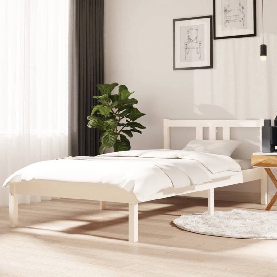 The Living Store Bedframe massief hout wit 90x190 cm 3FT Single Bedframe Bedframes Bed Bedbodem Ledikant Bed Frame Massief Houten Bedframe Slaapmeubel Eenpersoonsbed Bedden Bedbodems