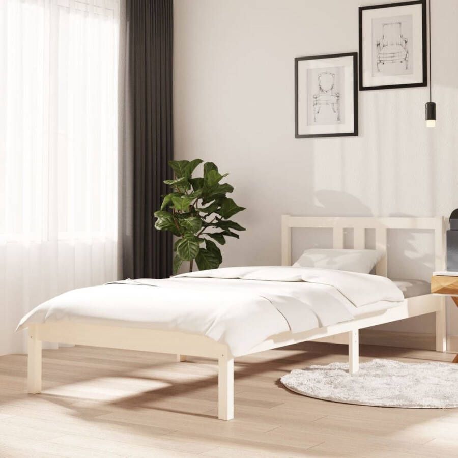 The Living Store Bedframe massief hout wit 90x200 cm Bedframe Bedframes Bed Bedbodem Ledikant Bed Frame Massief Houten Bedframe Slaapmeubel Eenpersoonsbed Bedden Bedbodems