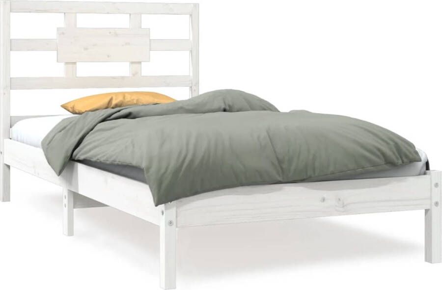 The Living Store Bedframe massief hout wit 90x200 cm Bedframe Bedframes Eenpersoonsbed Bed Bedombouw Frame Bed Frame Ledikant Bedframe Met Hoofdeinde Eenpersoonsbedden Bedden