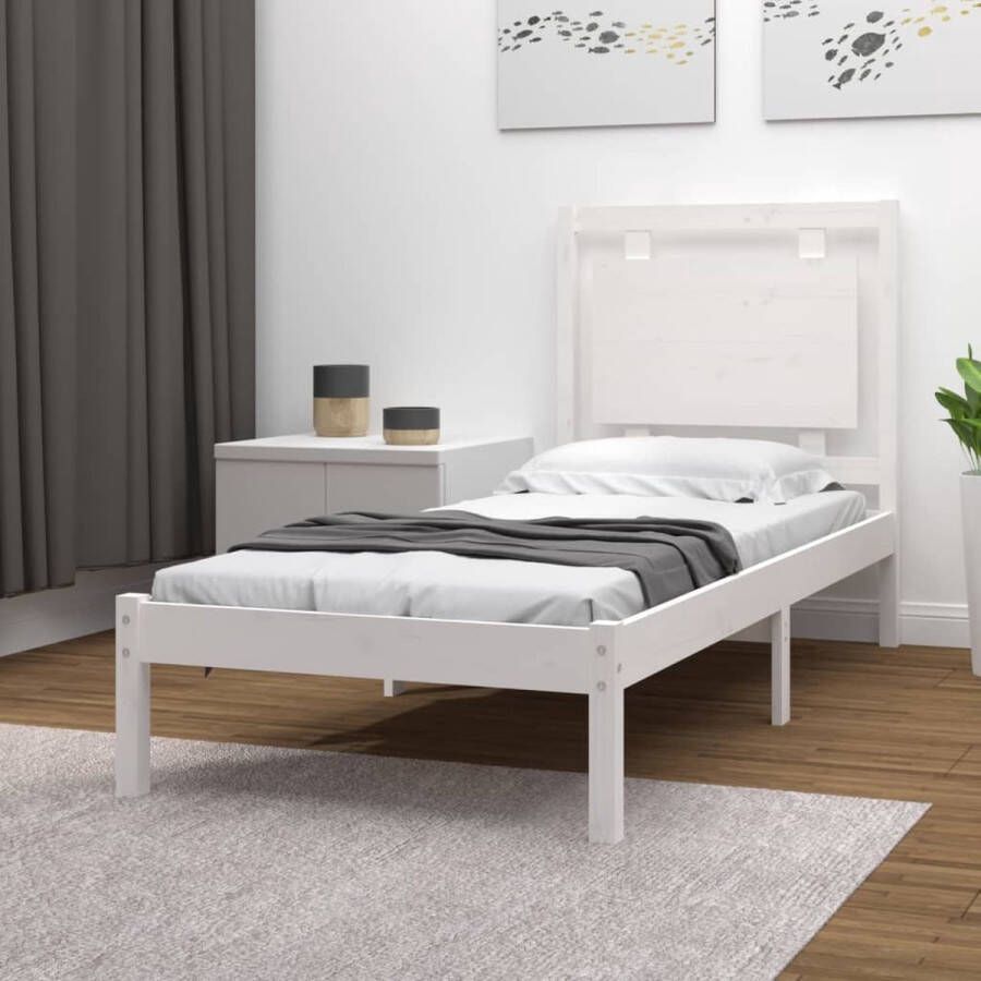 The Living Store Bedframe massief hout wit 90x200 cm Bedframe Bedframes Eenpersoonsbed Bed Bedombouw Ledikant Houten Bedframe Eenpersoonsbedden Bedden Bedombouwen Ledikanten