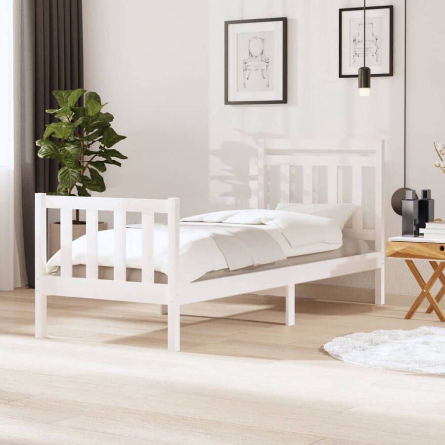 The Living Store Bedframe massief hout wit 90x200 cm Bedframe Bedframes Eenpersoonsbed Bed Bedombouw Frame Bed Frame Ledikant Bedframe Met Hoofdeinde Eenpersoonsbedden Bedden - Foto 2