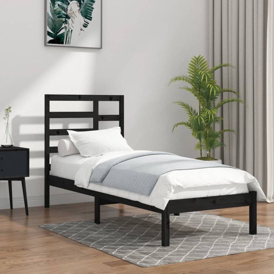The Living Store Bedframe massief hout zwart 100x200 cm Bedframe Bedframes Bed Bedbodem Ledikant Bed Frame Massief Houten Bedframe Slaapmeubel Eenpersoonsbed Bedden Bedbodems