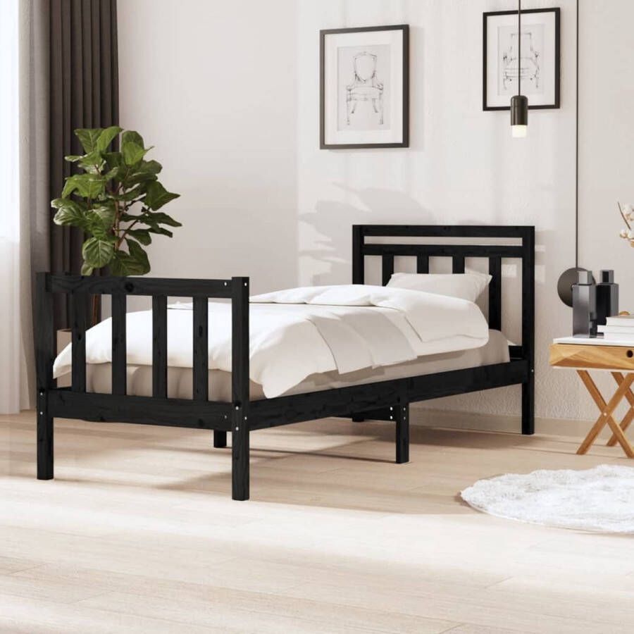 The Living Store Bedframe massief grenenhout zwart 100x200 cm Bedframe Bedframes Eenpersoonsbed Bed Bedombouw Ledikant Houten Bedframe Eenpersoonsbedden Bedden Bedombouwen Ledikanten - Foto 3