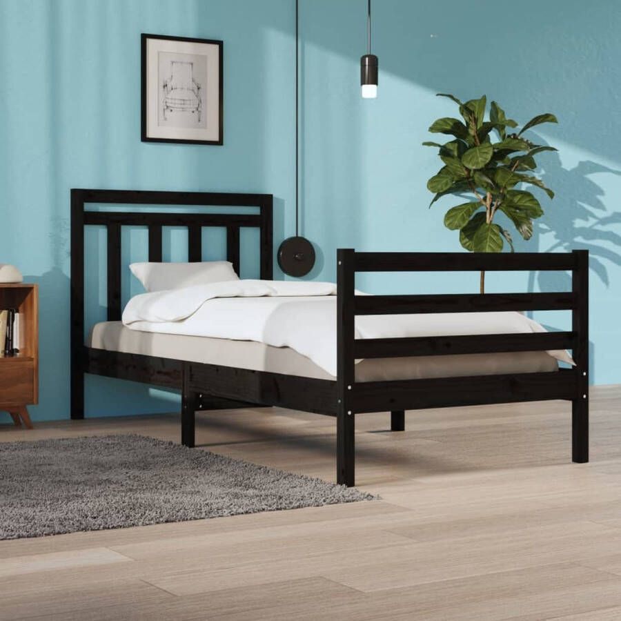 The Living Store Bedframe massief hout zwart 100x200 cm Bedframe Bedframes Eenpersoonsbed Bed Bedombouw Ledikant Houten Bedframe Eenpersoonsbedden Bedden Bedombouwen Ledikanten