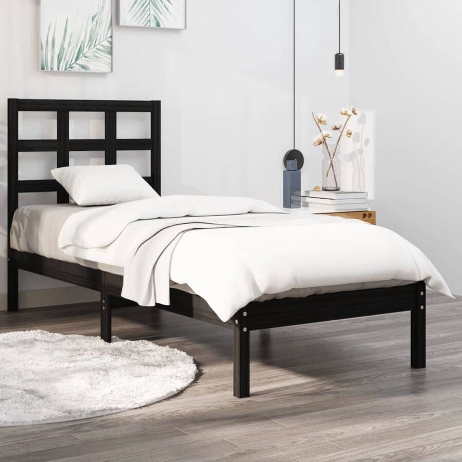 The Living Store Bedframe massief hout zwart 100x200 cm Bedframe Bedframes Eenpersoonsbed Bed Bedombouw Ledikant Houten Bedframe Eenpersoonsbedden Bedden Bedombouwen Ledikanten