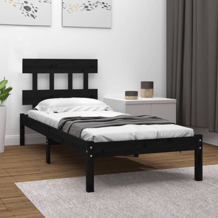The Living Store Bedframe massief hout zwart 100x200 cm Bedframe Bedframes Eenpersoonsbed Bed Bedombouw Frame Bed Frame Ledikant Bedframe Met Hoofdeinde Eenpersoonsbedden Bedden