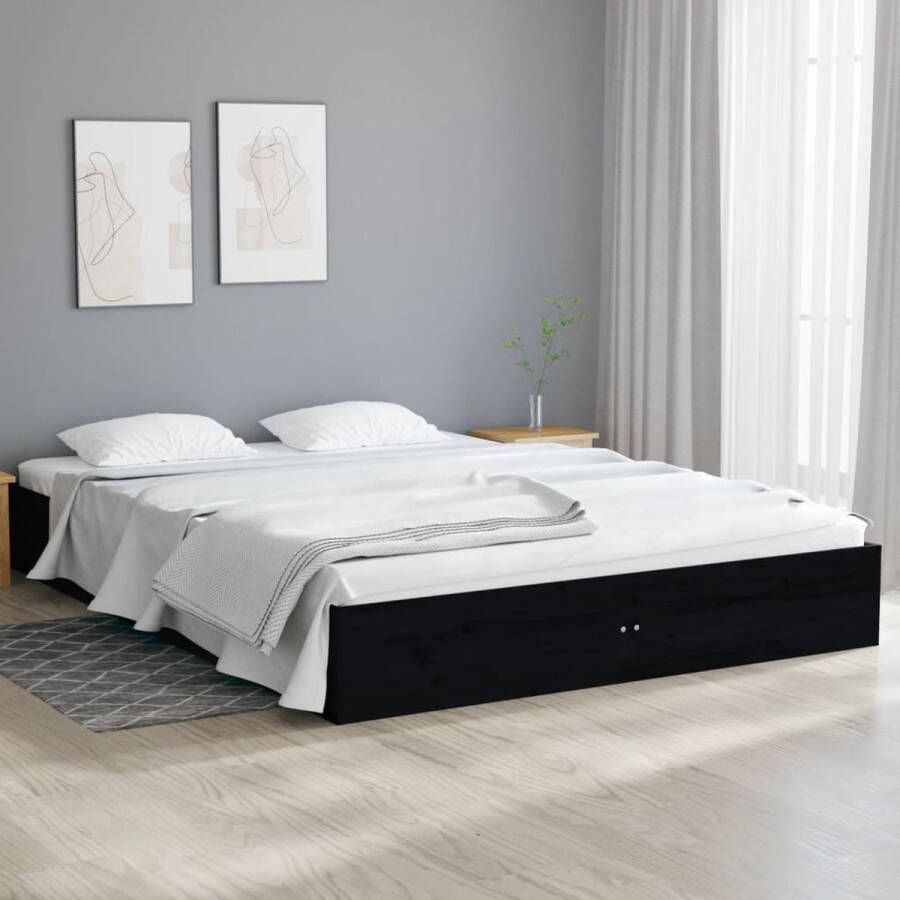 The Living Store Bedframe Massief Grenenhout Zwart 193 x 122.5 x 23 cm 120 x 190 cm Montage vereist Massief Houten Bedframe Zwarte Bedframe Tweepersoons Bedframe Klein Dubbel Bed Stapelbare Bedbodems