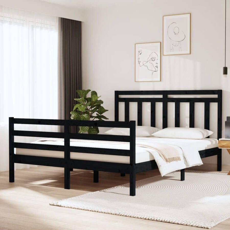 The Living Store Bedframe massief hout zwart 120x190 cm 4FT Small Double Bedframe Bedframes Tweepersoonsbed Bed Bedombouw Dubbel Bed Frame Bed Frame Ledikant Houten Bedframe Tweepersoonsbedden