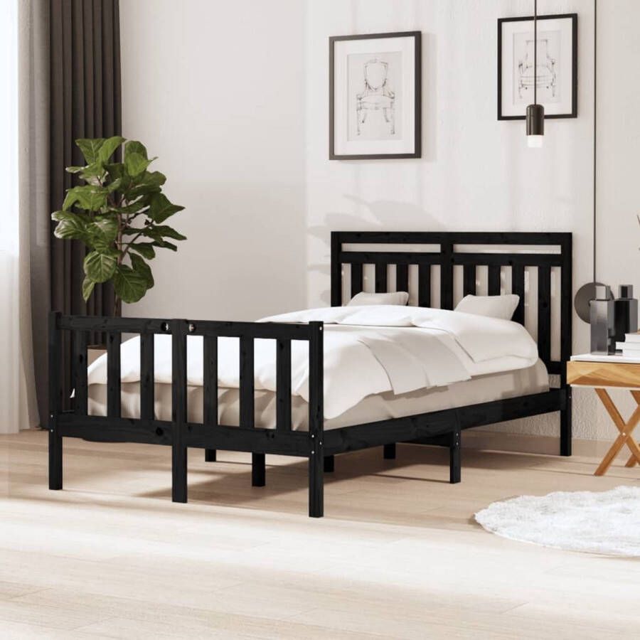 The Living Store Bedframe massief hout zwart 120x190 cm 4FT Small Double Bedframe Bedframes Tweepersoonsbed Bed Bedombouw Dubbel Bed Frame Bed Frame Ledikant Bedframe Met Hoofdeinde Tweepersoonsbedden