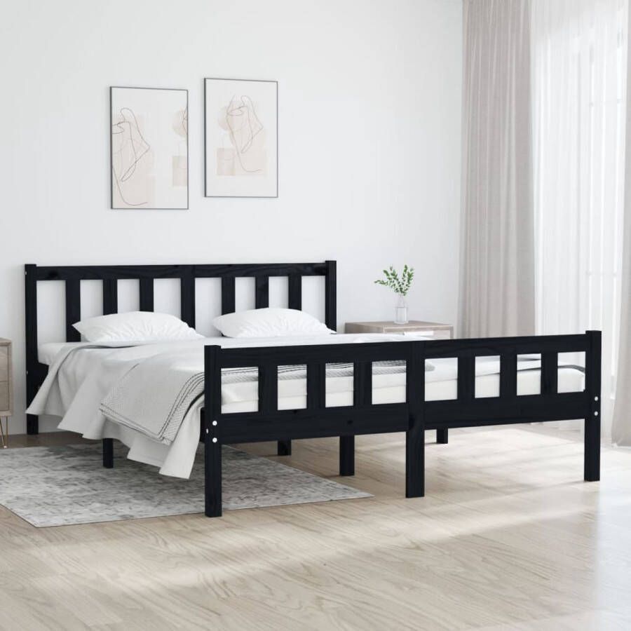 The Living Store Bedframe massief hout zwart 120x190 cm 4FT Small Double Bedframe Bedframes Tweepersoonsbed Bed Bedombouw Dubbel Bed Frame Bed Frame Ledikant Houten Bedframe Tweepersoonsbedden