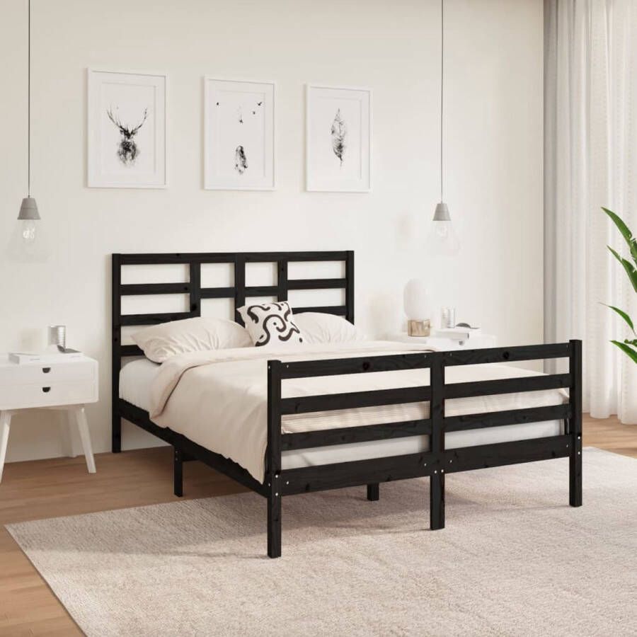 The Living Store Bedframe massief hout zwart 120x190 cm 4FT Small Double Bedframe Bedframes Bed Bedbodem Ledikant Bed Frame Massief Houten Bedframe Slaapmeubel Tweepersoonsbed Bedden Bedbodems - Foto 2