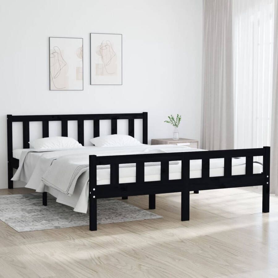 The Living Store Bedframe massief hout zwart 120x200 cm Bedframe Bedframes Tweepersoonsbed Bed Bedombouw Dubbel Bed Frame Bed Frame Ledikant Houten Bedframe Tweepersoonsbedden