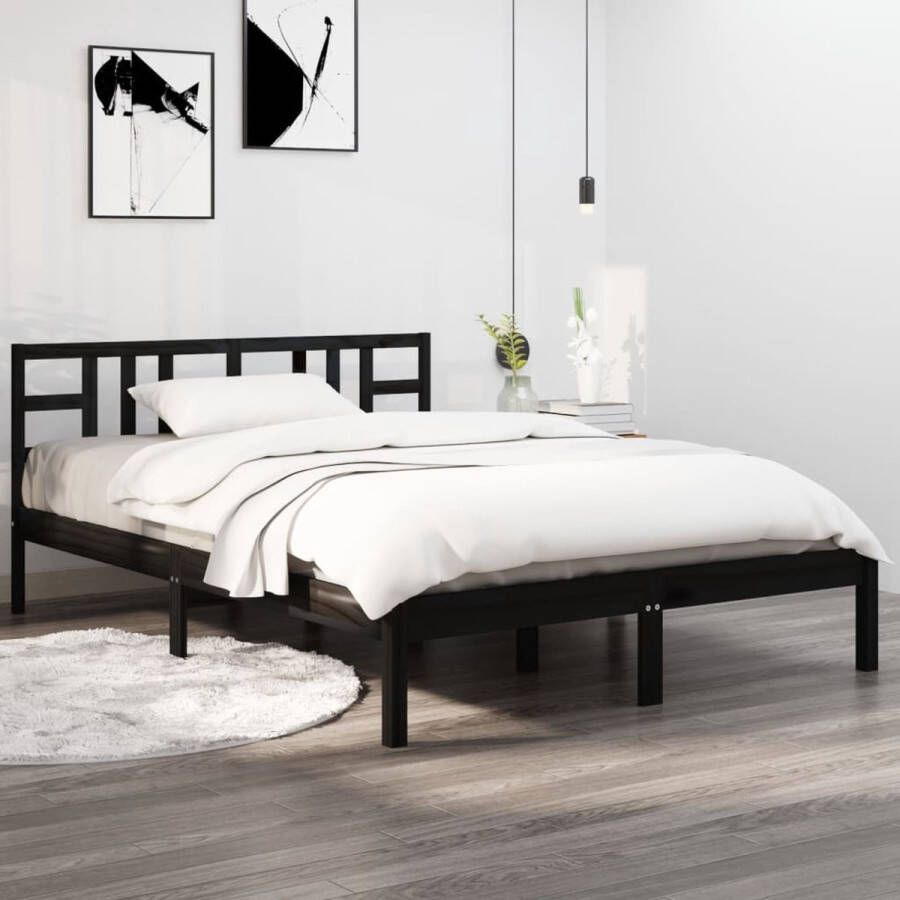 The Living Store Bedframe massief hout zwart 120x200 cm Bedframe Bedframes Tweepersoonsbed Bed Bedombouw Dubbel Bed Frame Bed Frame Ledikant Houten Bedframe Tweepersoonsbedden