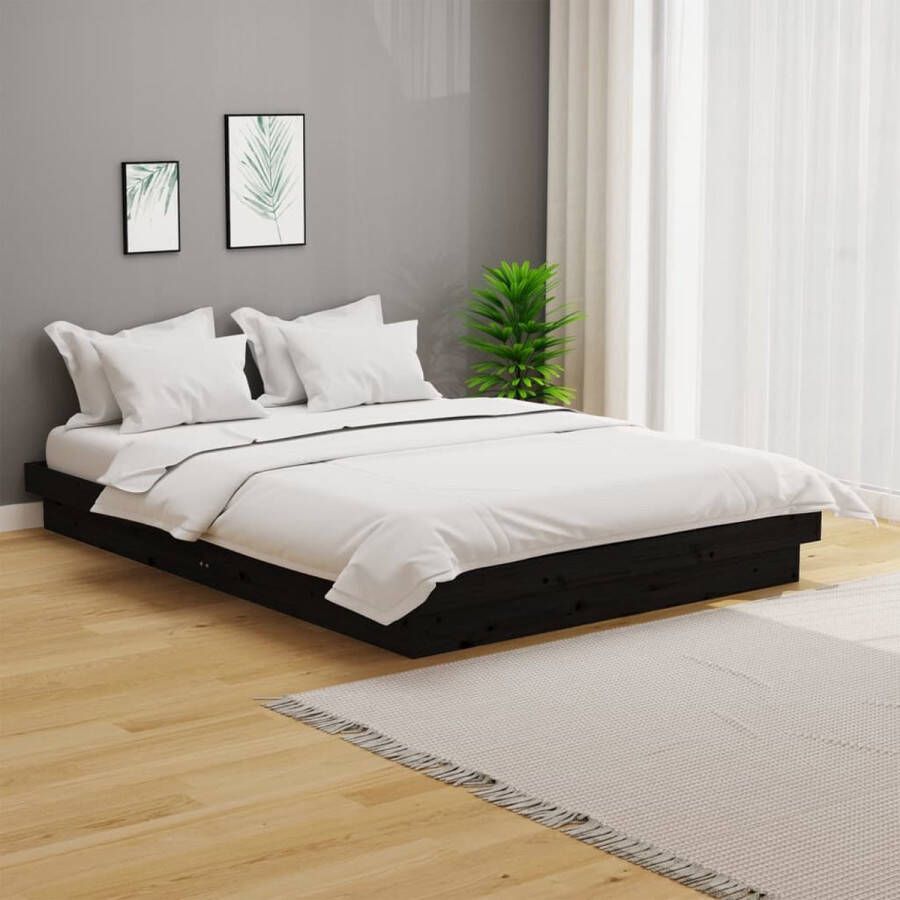 The Living Store Bedframe massief hout zwart 120x200 cm Bedframe Bedframes Tweepersoonsbed Bed Bedombouw Dubbel Bed Frame Bed Frame Ledikant Houten Bedframe Tweepersoonsbedden