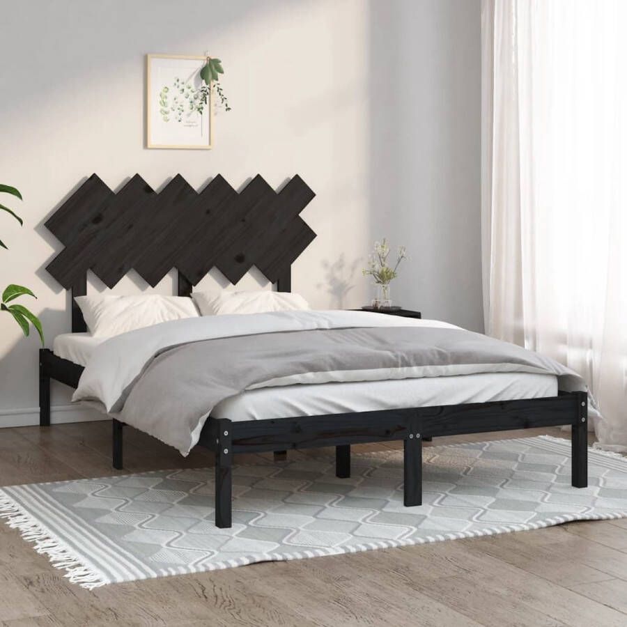 The Living Store Bedframe massief hout zwart 120x200 cm Bedframe Bedframes Bed Bedbodem Ledikant Bed Frame Massief Houten Bedframe Slaapmeubel Tweepersoonsbed Bedden Bedbodems - Foto 5