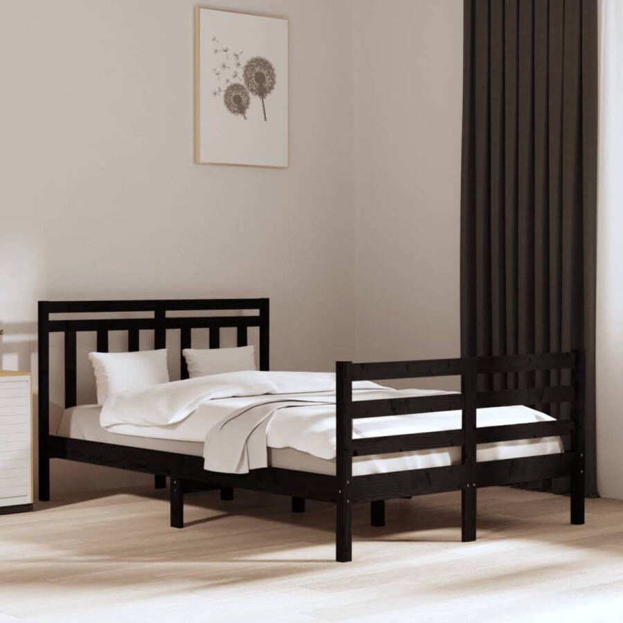 The Living Store Bedframe massief hout zwart 135x190 cm 4FT6 Double Bedframe Bedframes Tweepersoonsbed Bed Bedombouw Dubbel Bed Frame Bed Frame Ledikant Houten Bedframe Tweepersoonsbedden
