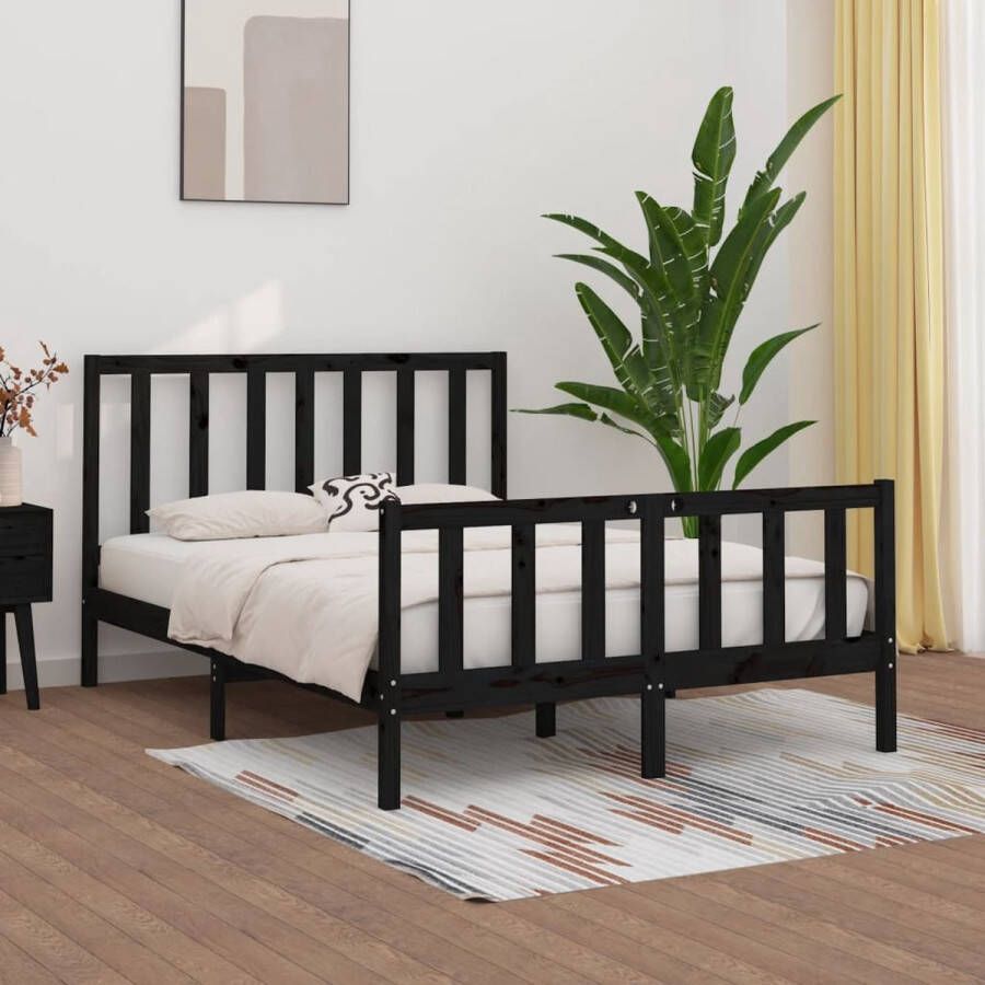 The Living Store Bedframe massief grenenhout zwart 135x190 cm 4FT6 Double Bedframe Bedframes Bed Bedbodem Ledikant Bed Frame Massief Houten Bedframe Slaapmeubel Tweepersoonsbed Bedden Bedbodems - Foto 2