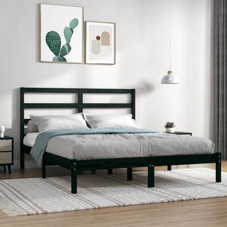 The Living Store Bedframe massief hout zwart 135x190 cm 4FT6 Double Bedframe Bedframes Bed Bedbodem Ledikant Bed Frame Massief Houten Bedframe Slaapmeubel Tweepersoonsbed Bedden Bedbodems
