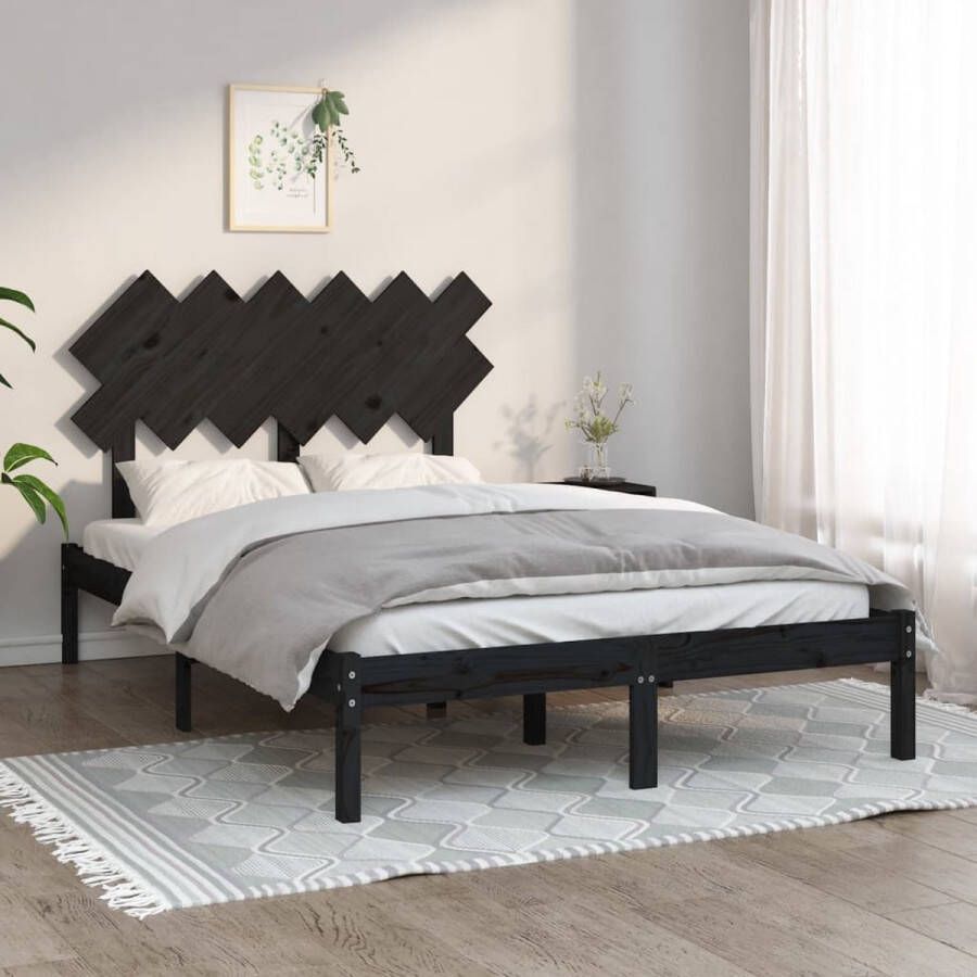 The Living Store Bedframe massief hout zwart 135x190 cm 4FT6 Double Bedframe Bedframes Bed Bedbodem Ledikant Bed Frame Massief Houten Bedframe Slaapmeubel Tweepersoonsbed Bedden Bedbodems