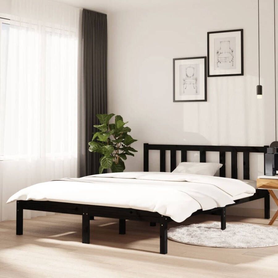 The Living Store Bedframe Houten bedframe 195.5 x 140.5 x 69.5 cm Zwart Geschikt voor matras van 135 x 190 cm Stabiel en comfortabel Inclusief hoofdeind Montage vereist
