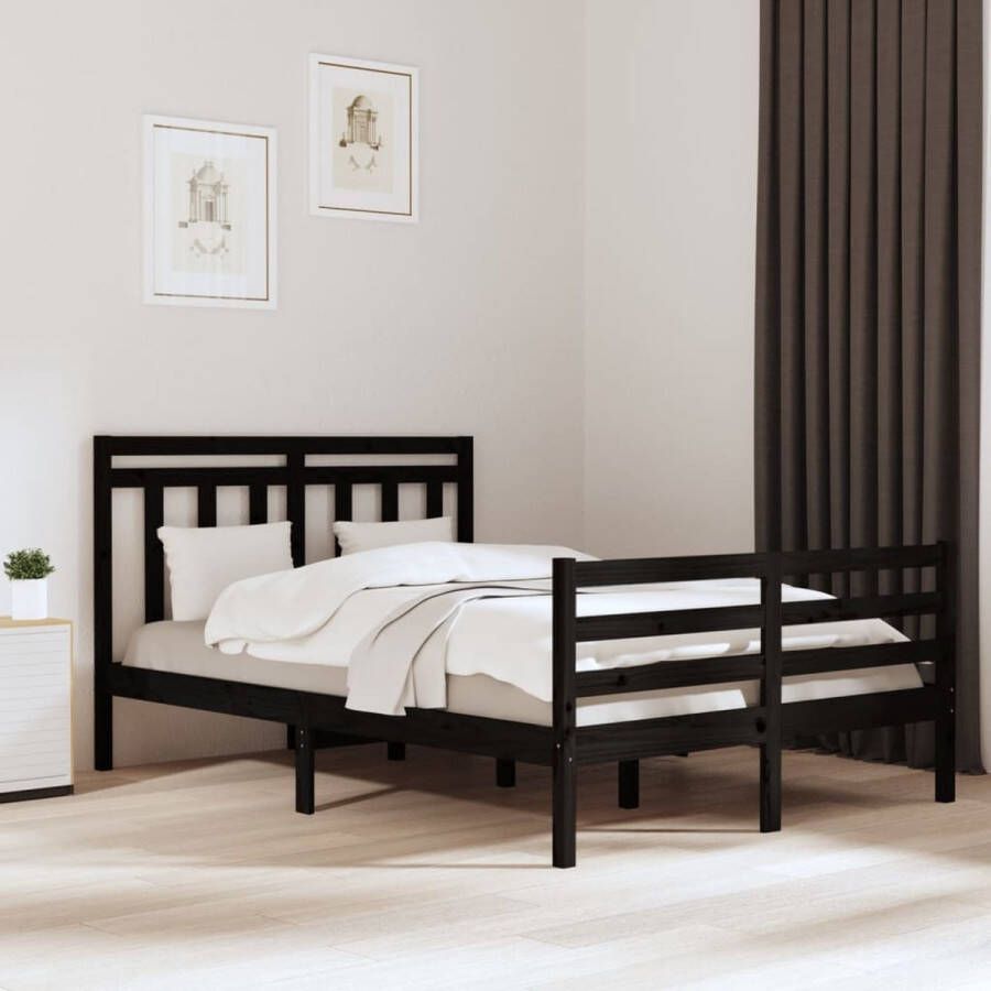The Living Store Bedframe Classic Massief grenenhout Multiplex lattenbodem 195.5 x 145.5 x 69.5 cm Zwart Klassieke Bed Frame Houten Bed Grenenhouten Bed Frame Zwart Tweepersoons Bed - Foto 2