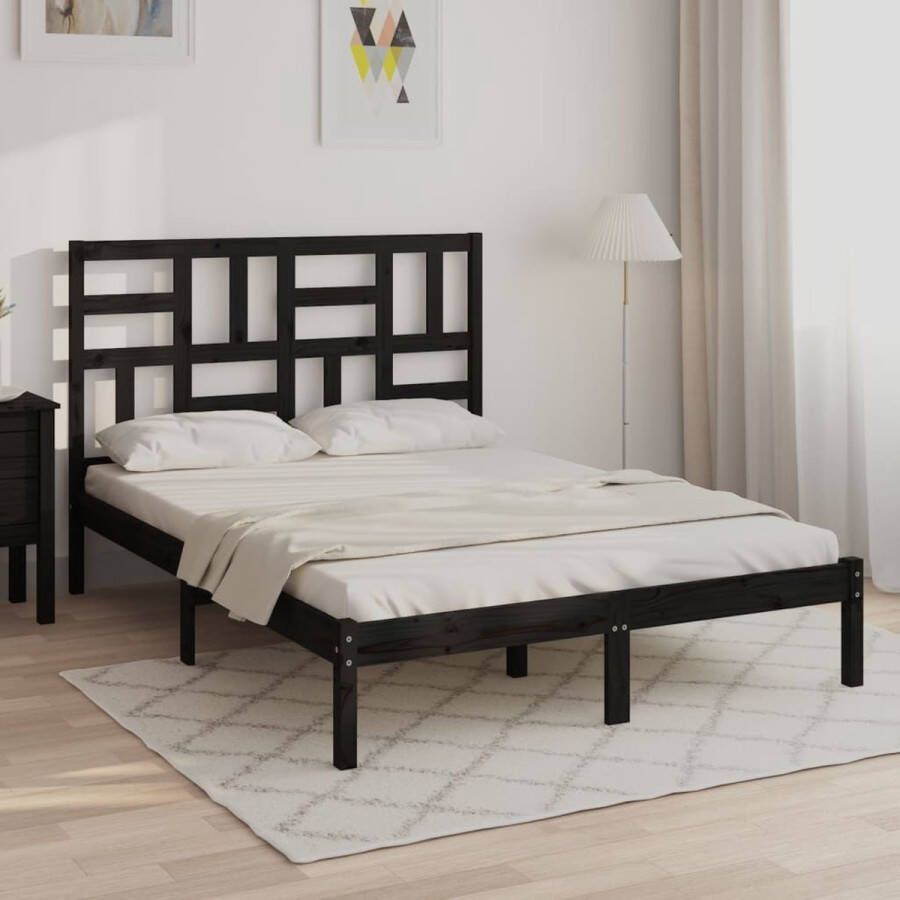 The Living Store Bedframe massief hout zwart 140x190 cm Bedframe Bedframes Bed Bedbodem Ledikant Bed Frame Massief Houten Bedframe Slaapmeubel Tweepersoonsbed Bedden Bedbodems