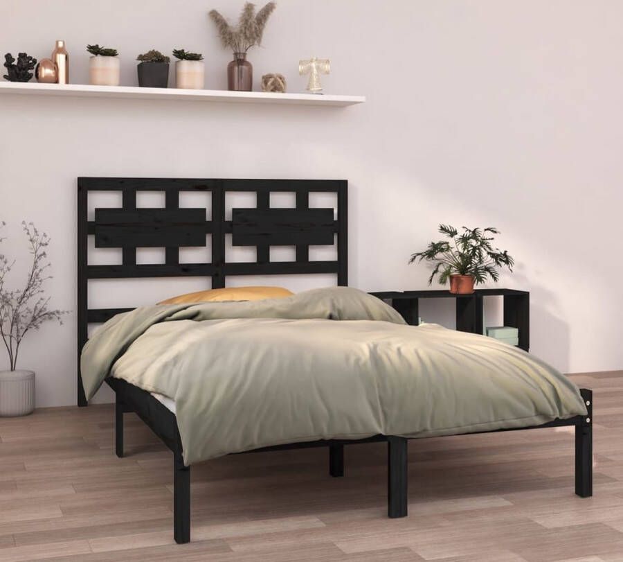 The Living Store Bedframe massief hout zwart 140x200 cm Bedframe Bedframes Tweepersoonsbed Bed Bedombouw Dubbel Bed Frame Bed Frame Ledikant Bedframe Met Hoofdeinde Tweepersoonsbedden